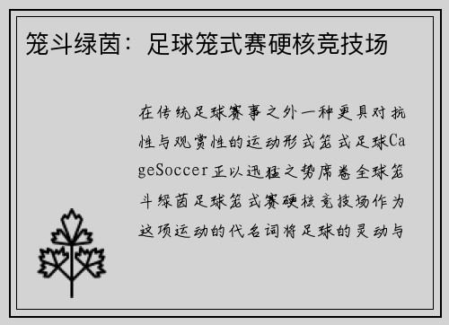 笼斗绿茵：足球笼式赛硬核竞技场