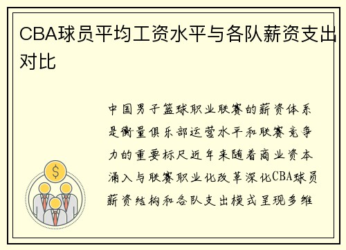 CBA球员平均工资水平与各队薪资支出对比